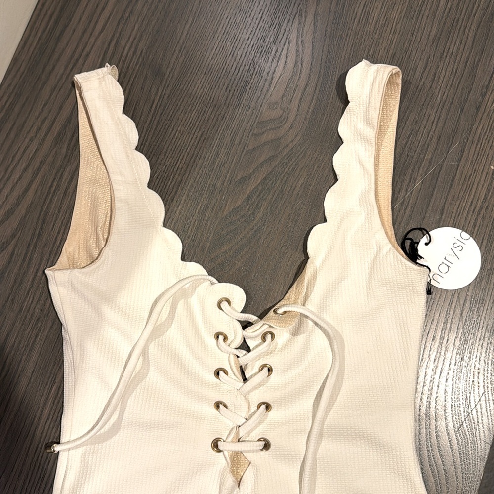 Marisa Swim Reversible White Metallic Limited Edition PALM SPRINGS TIE MAILLOT - Picture 12 of 15